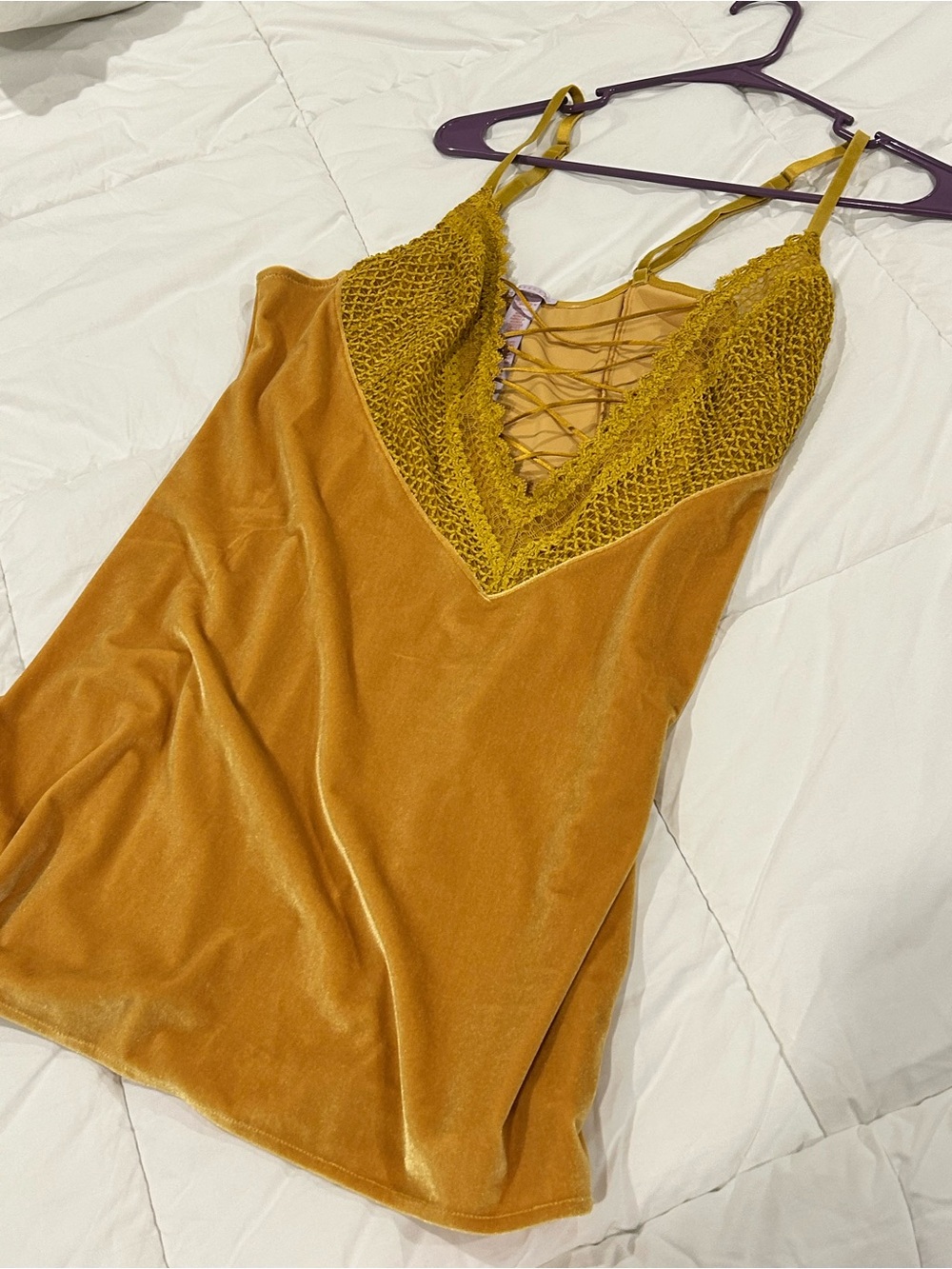 Savage X Fenty Velvet Lace-Front Chemise in Mustard Gold